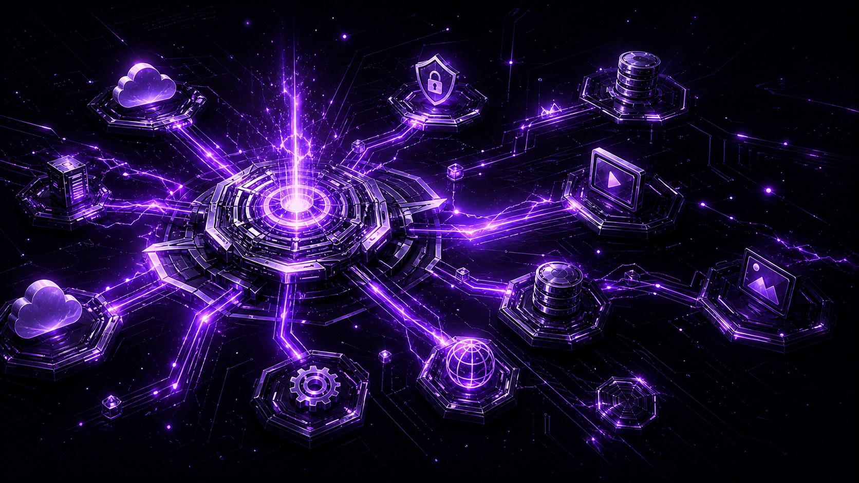 Red tecnológica conectando servicios, datos y seguridad